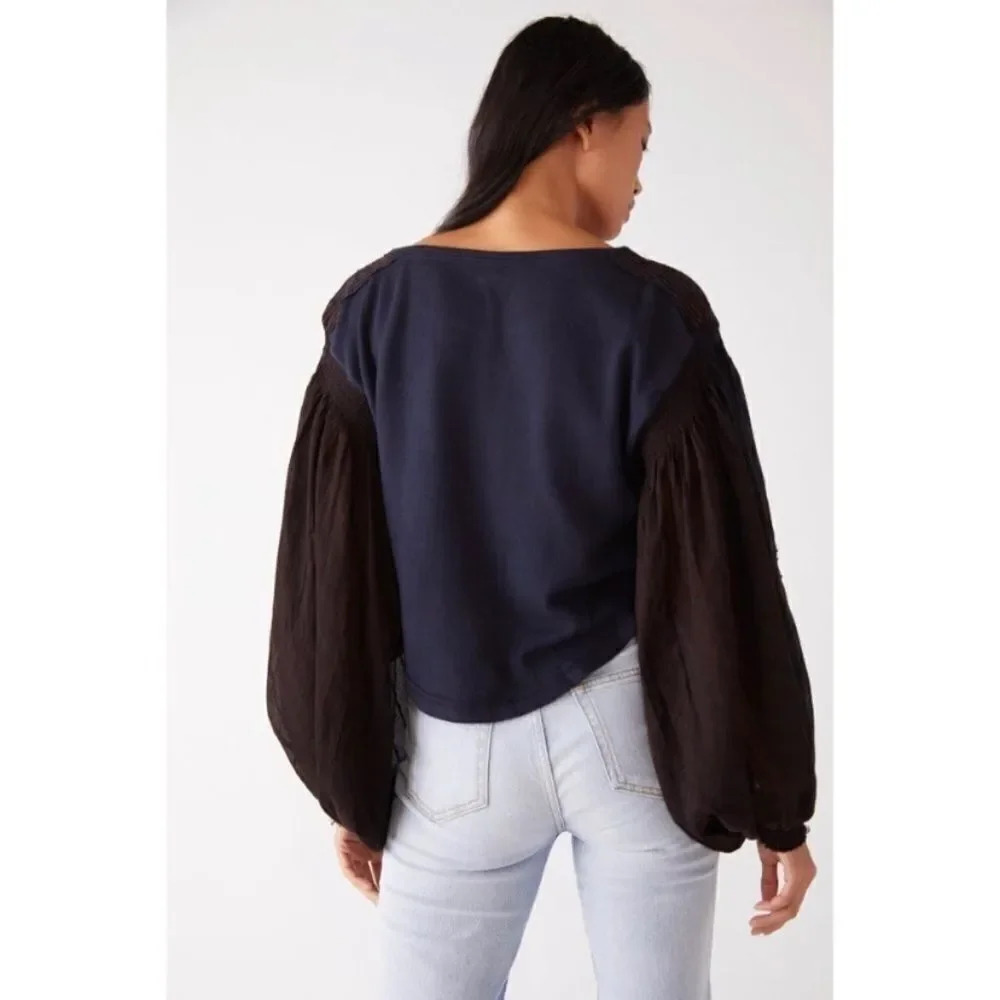 Free People Light Magic Henley in Navy - Picture 3 of 4